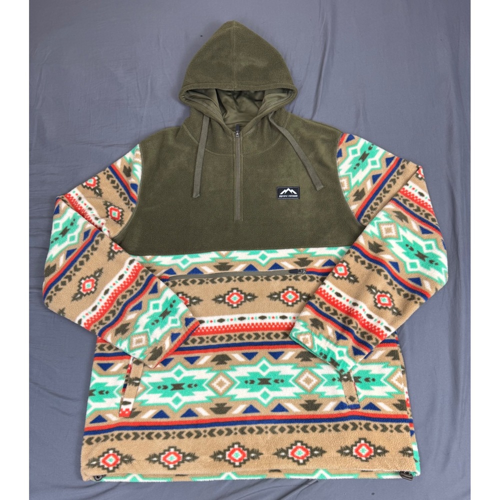 Massive Outdoor Mens Large Fleece Hoodie Quarter Zip Southwestern Tribal Aztec